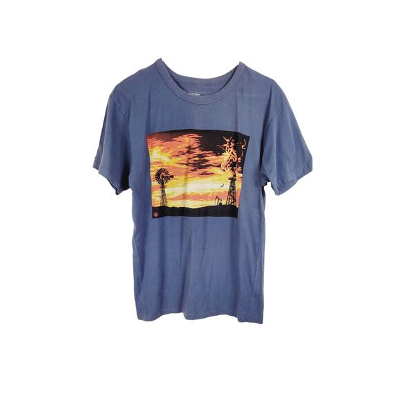 Obey blue fire sky graphic short sleeved tshirt size medium skater Y2K casual - Picture 1 of 6